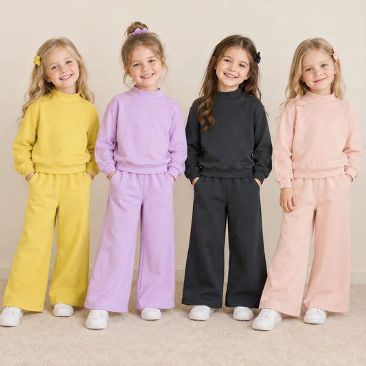Pre-Order: Girls Yoga Fabric Mock Neck & Wide Leg Pant Se