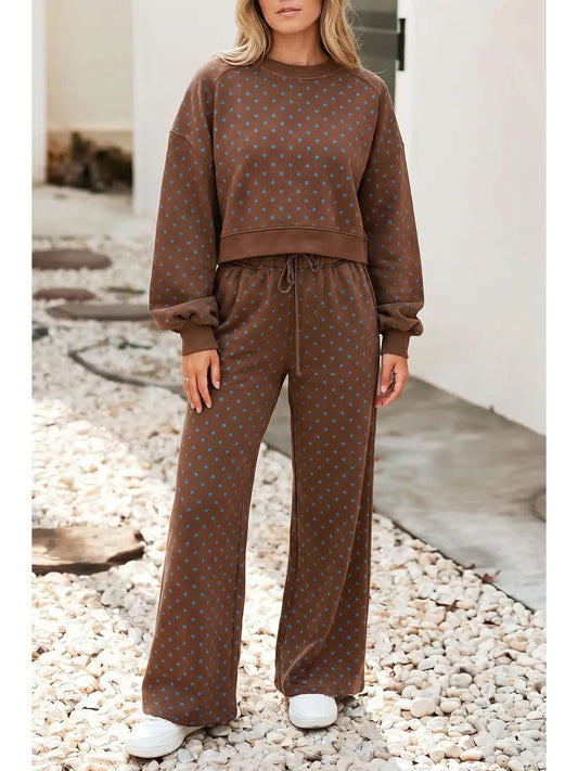 Pre-Order: Polka Dot Drawstring Wide Leg Pants Set