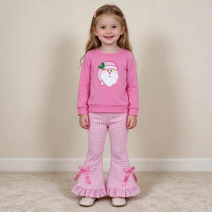 Pre-Order: Pink Santa Long Sleeve Top & Ruffled Flare Set
