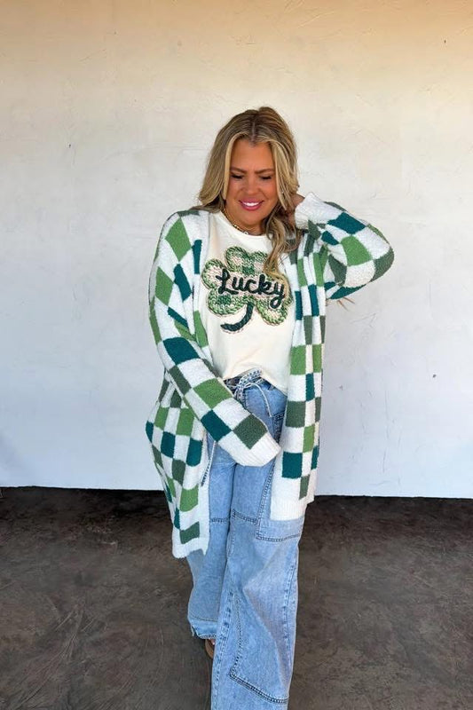 Pre-Order: St. Patty Checker Cloud Cardigan - Salt Threads
