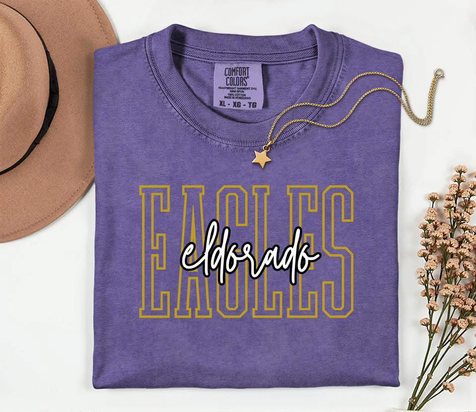 Pre-Order: School Spirit Mascot Tee Eldorado Eagles on Purple
