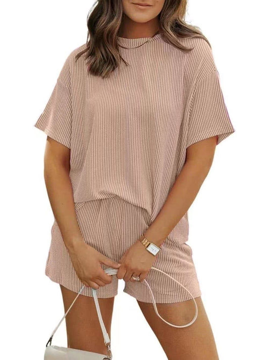Pre-Order: Women's Ribbed Tshirt and Shorts Causual Set