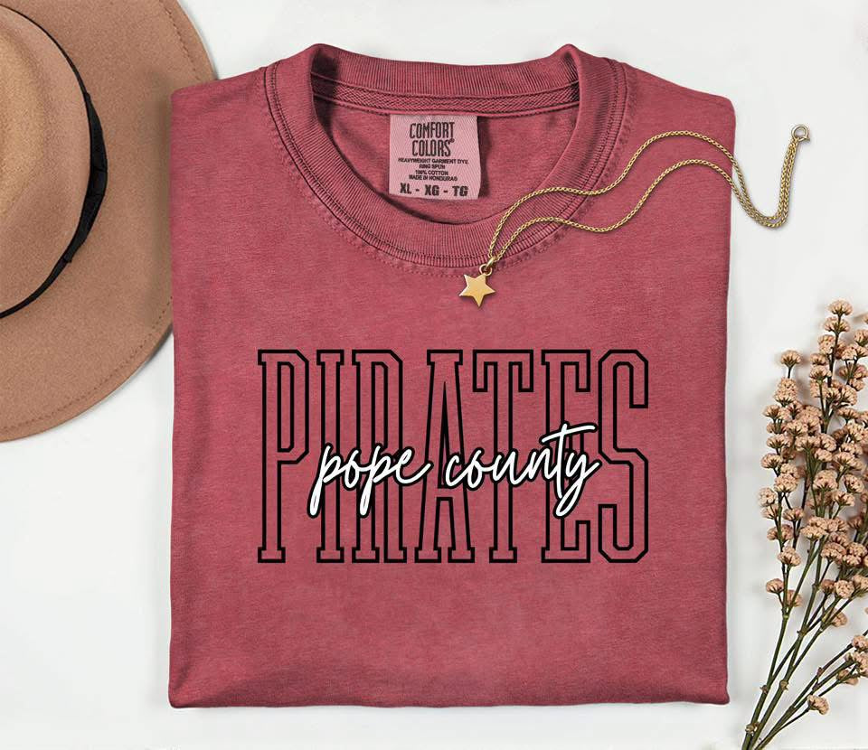 Pre-Order: School Spirit Mascot Tee Pope County Pirates on Crimson