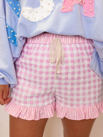 Pre-Order: Women Gingham Print Ruffled Shorts