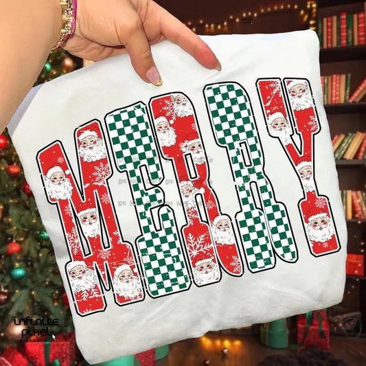 Pre-Order: Checkered Merry Tee or Crew