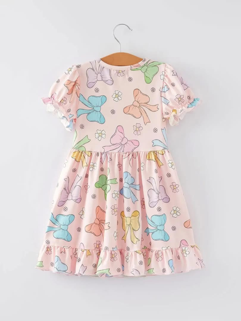 Colorful Bow Print Ruffle Dress {RTS}