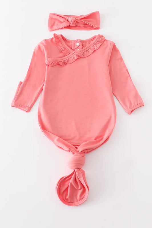 Peach Bamboo Ruffle 2 PC Gown with Bow {RTS}