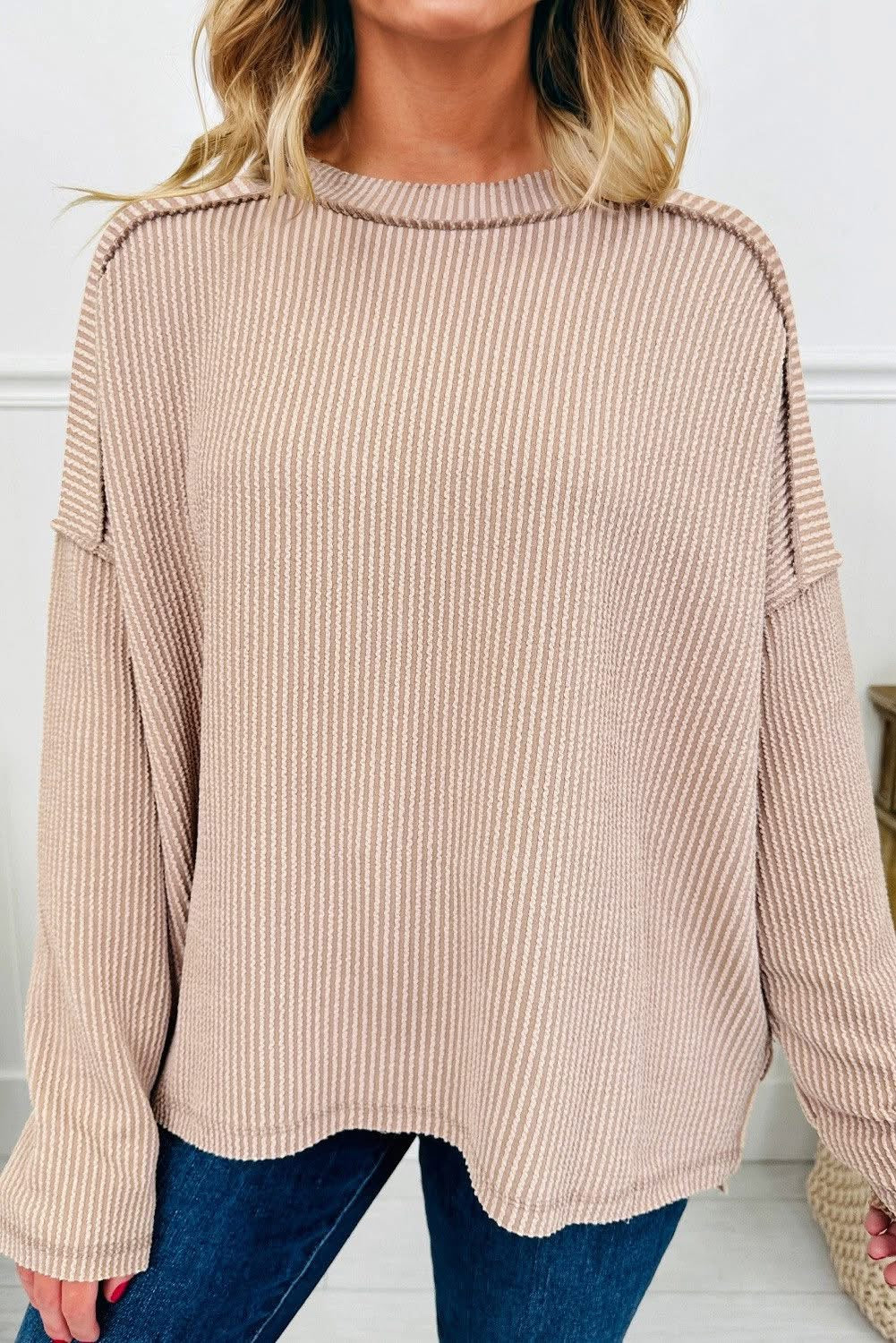 Ready to Ship: Ribbed Exposed Seam Long Sleeve Top