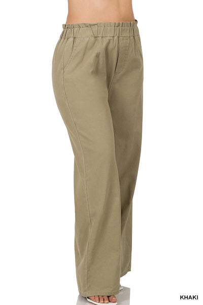 KHAKI Canvas Paperbag Waist Wide Leg Pants {RTS}