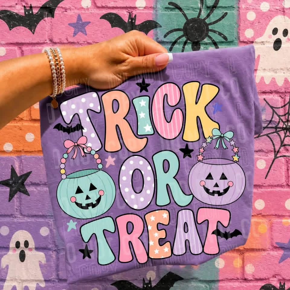 Pre-Order: Patterned Ghost or Trick or Treat Tee or Crew (Copy)
