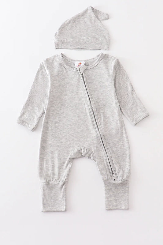 Sand Bamboo Zipper 2PC Romper {RTS}