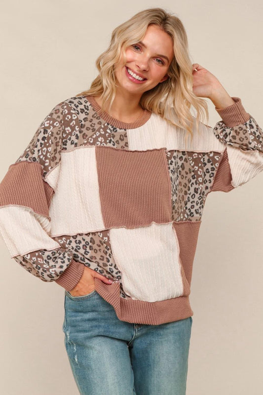 Pre-Order: Haptics Rib Cable Knit Leopard Pullover Top