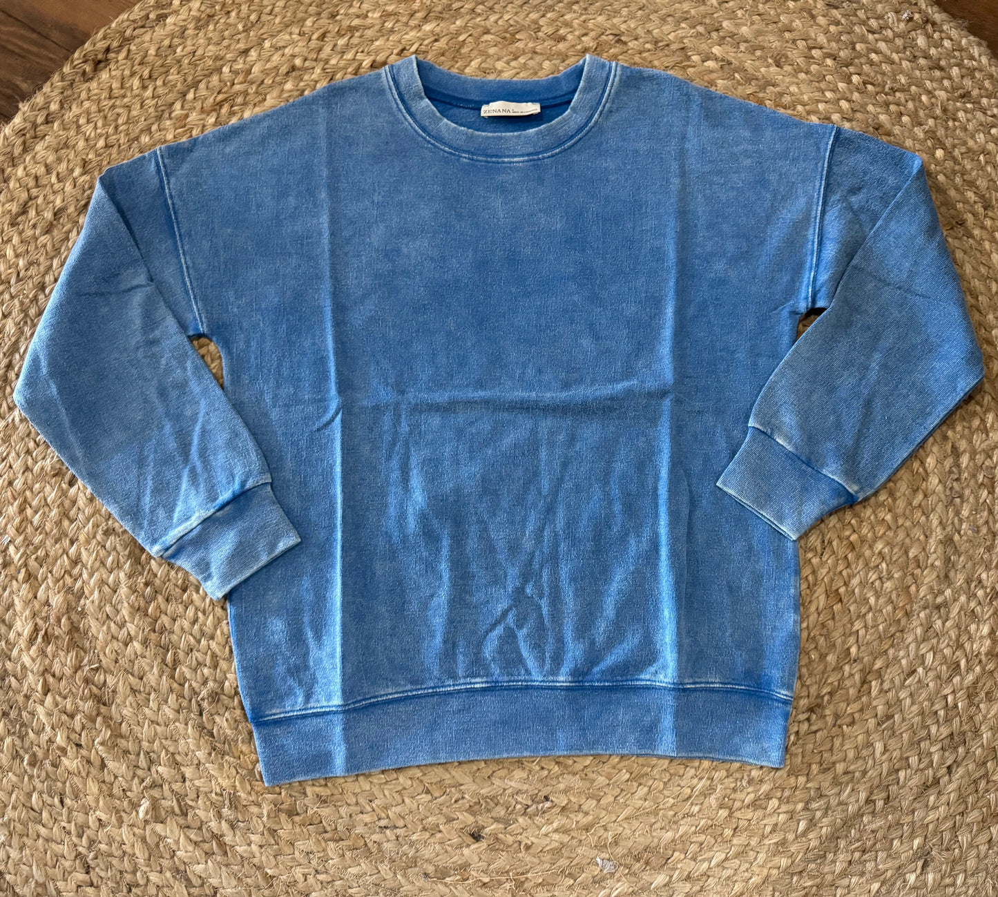 French Terry Washed Round Pullover - Classic Blue {RTS}