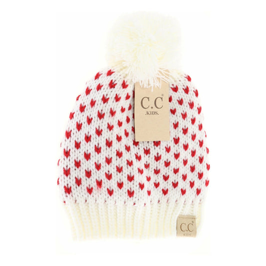 Ready To Ship: Kids Heart Knit Pom Beanie