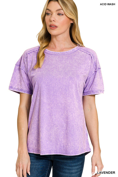 Ready to Ship: Zenana Acid Wash Round Neck Tops - Salt Threads