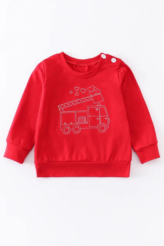 Boys Firetruck Button Shoulder Top {RTS}