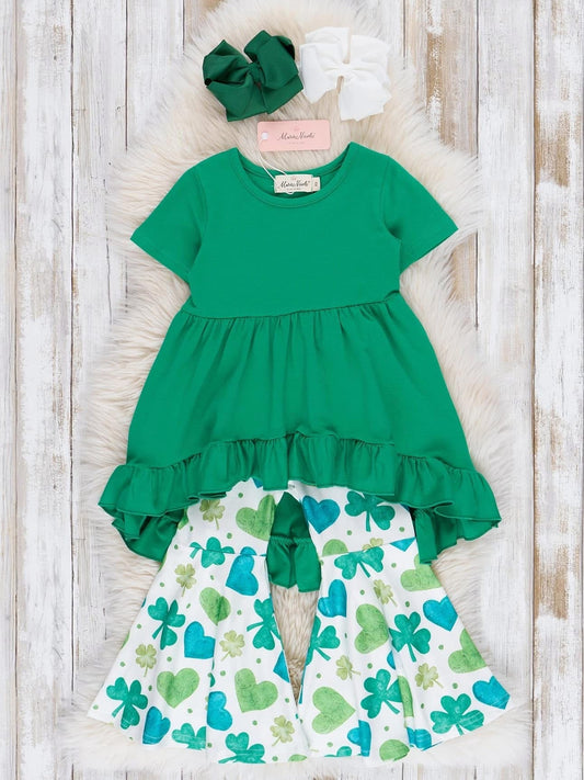 Green Hearts and Clovers Bell Set {RTS} - Salt Threads