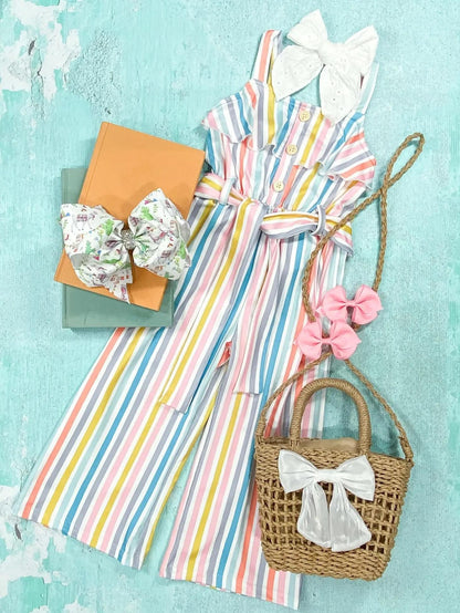 Pastel Stripe Belted Romper {RTS}