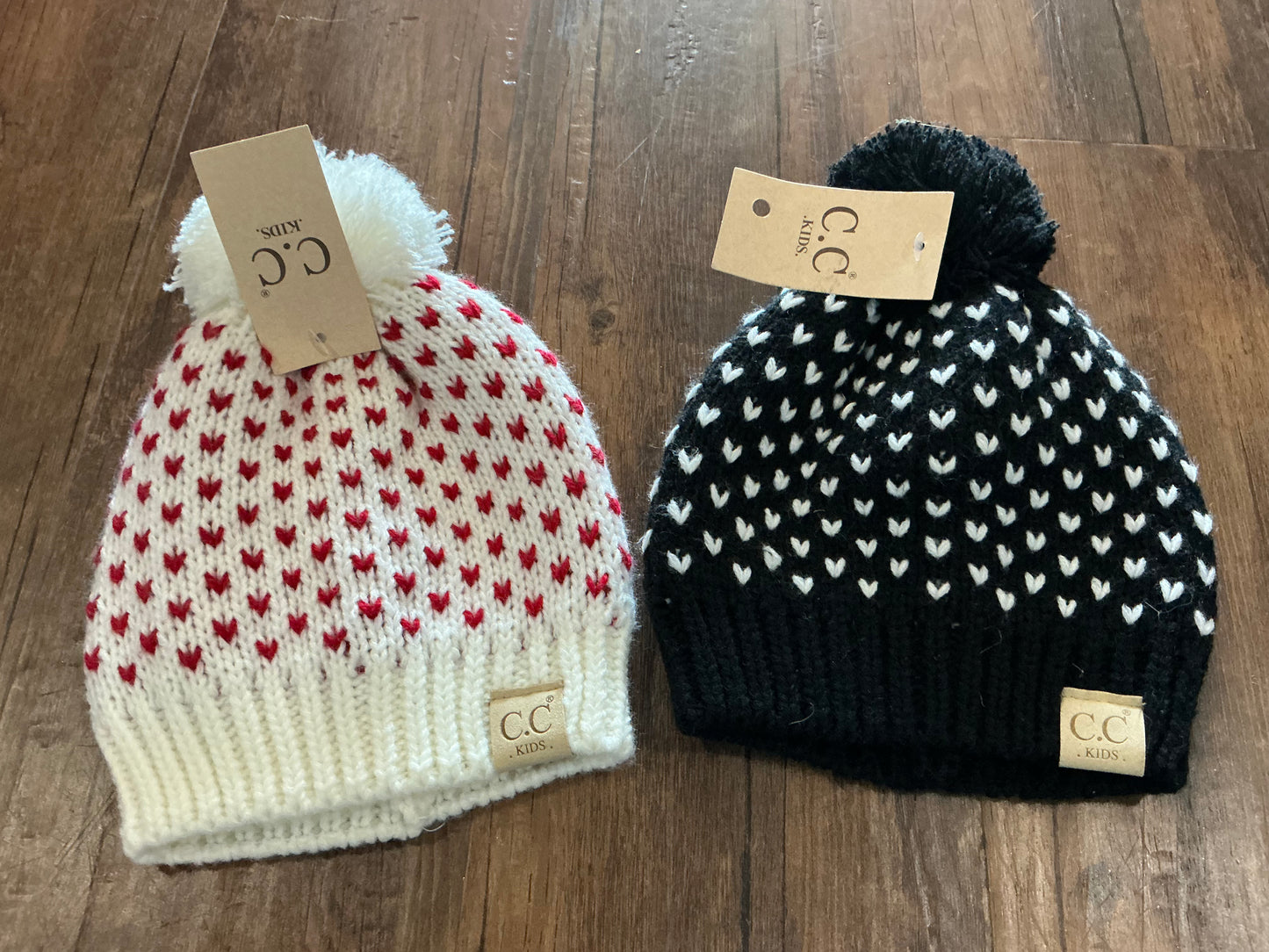 Ready To Ship: Kids Heart Knit Pom Beanie