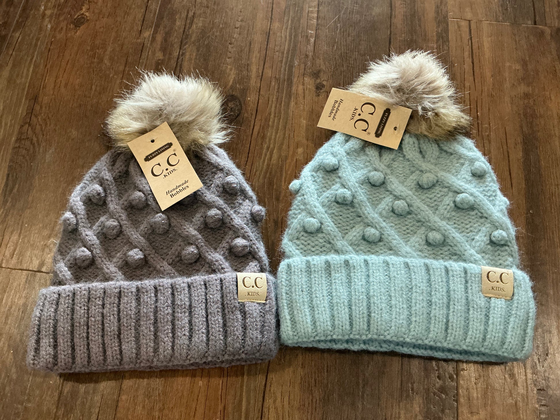 Kids Bobble Knit Faux Fur Pom CC Beanie - Salt Threads