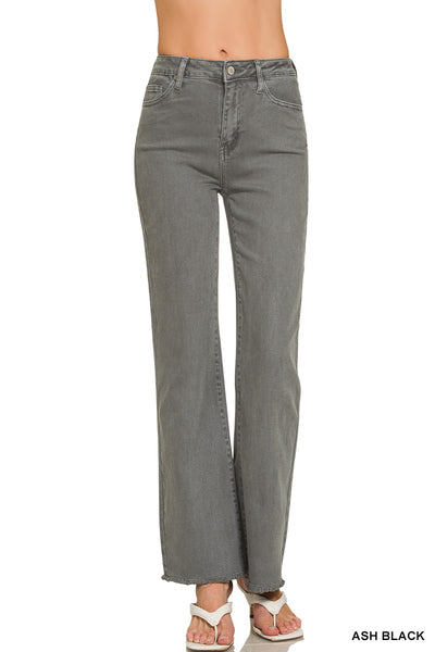 Incoming Pre-Order: Acid Washed Frayed Cutoff Hem Straight Wide Pants