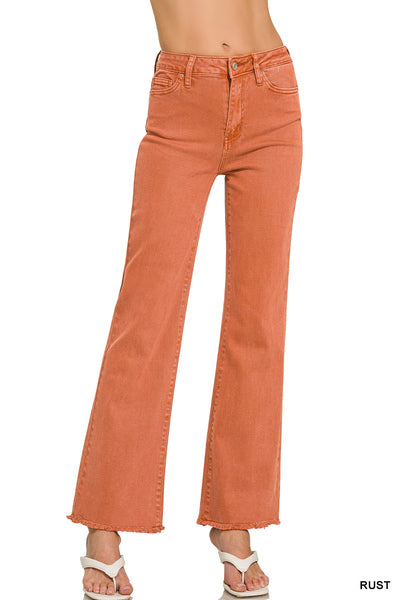 Incoming Pre-Order: Acid Washed Frayed Cutoff Hem Straight Wide Pants