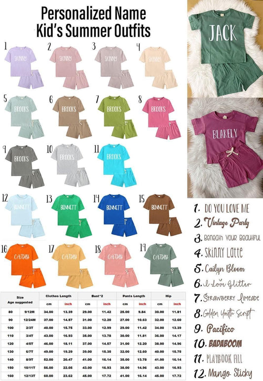 Personalized Kids Summer Outfits Colors 11-19 Round 2 {PREORDER}