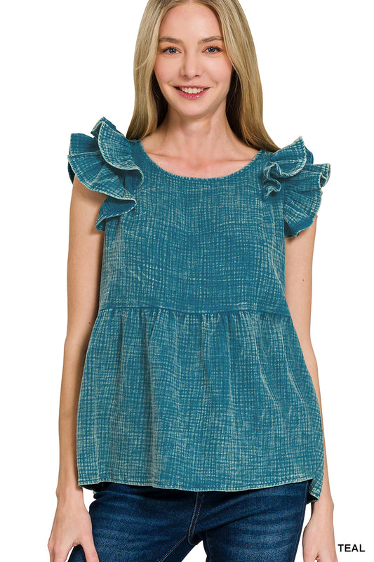 Ready to Ship: Acid Washed Ruffle Peplum