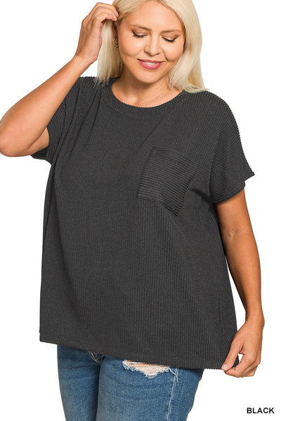 Incoming Pre-Order: Raised Rib Front Pocket Boxy Top