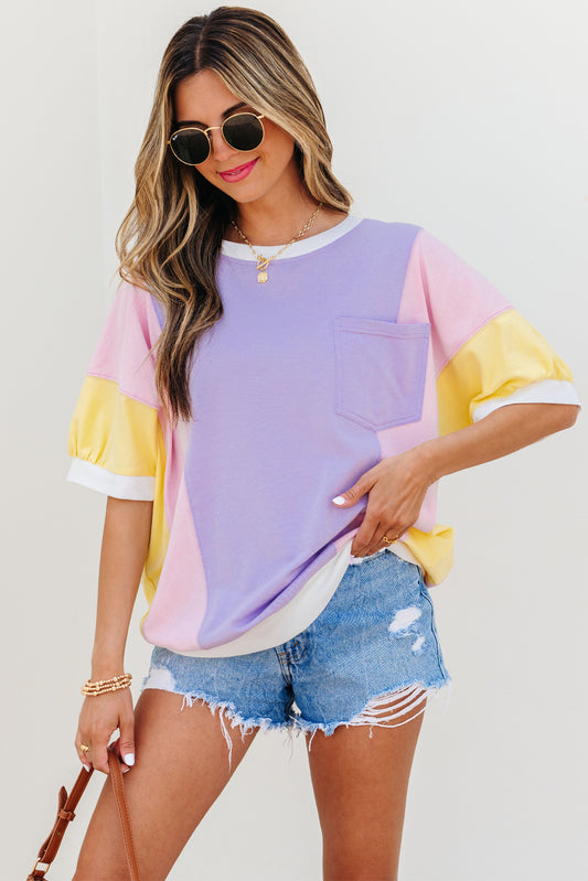 Ready to Ship: Purple Color Block Oversized T-Shirt