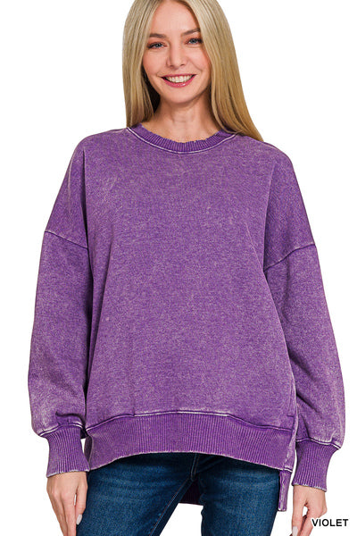 Acid Wash Fleece Hi-Lo Hem Pullover {RTS}