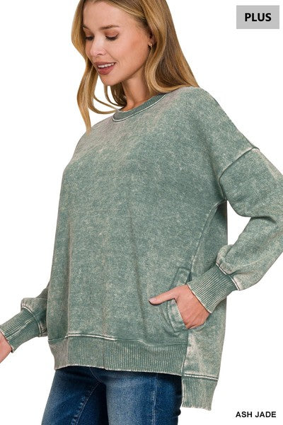 Acid Wash Fleece Hi-Lo Hem Pullover {RTS}
