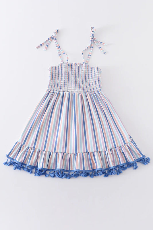 Blue Stripe Smocked Strap Dress {RTS}