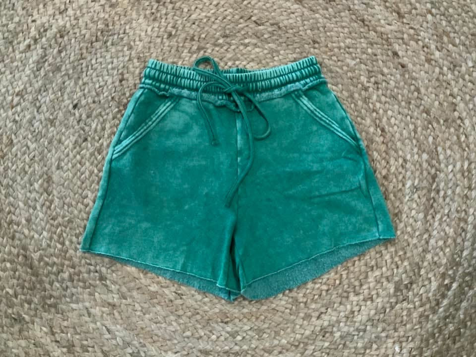 Acid Wash Sweatshorts - Forest  {Ready To Ship}