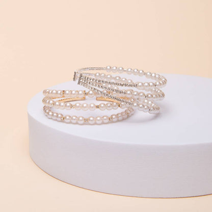 Ready to Ship: Multi-Row Pearl & Crystal Cuff Bracelet