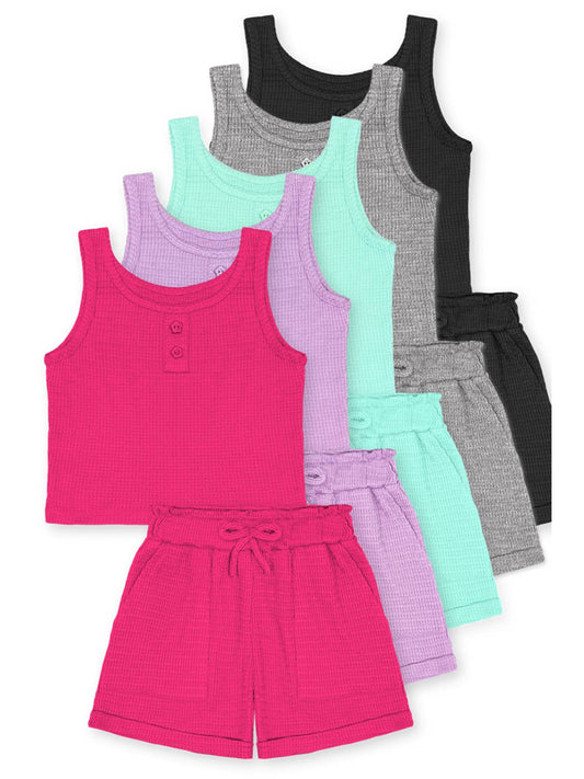 Ready to Ship: Girl's 2 pc Waffle Knit Short Set