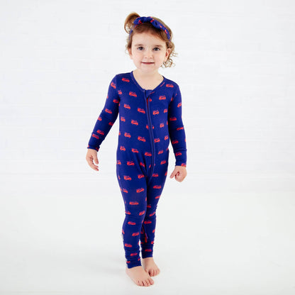 Hometown Heroes Firetruck Baby Bamboo Convertible Footie - Navy {RTS}