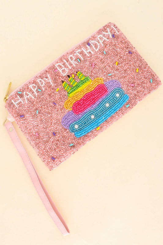 Happy Birthday Rainbow Cake Wristlet Coin Bag {RTS}