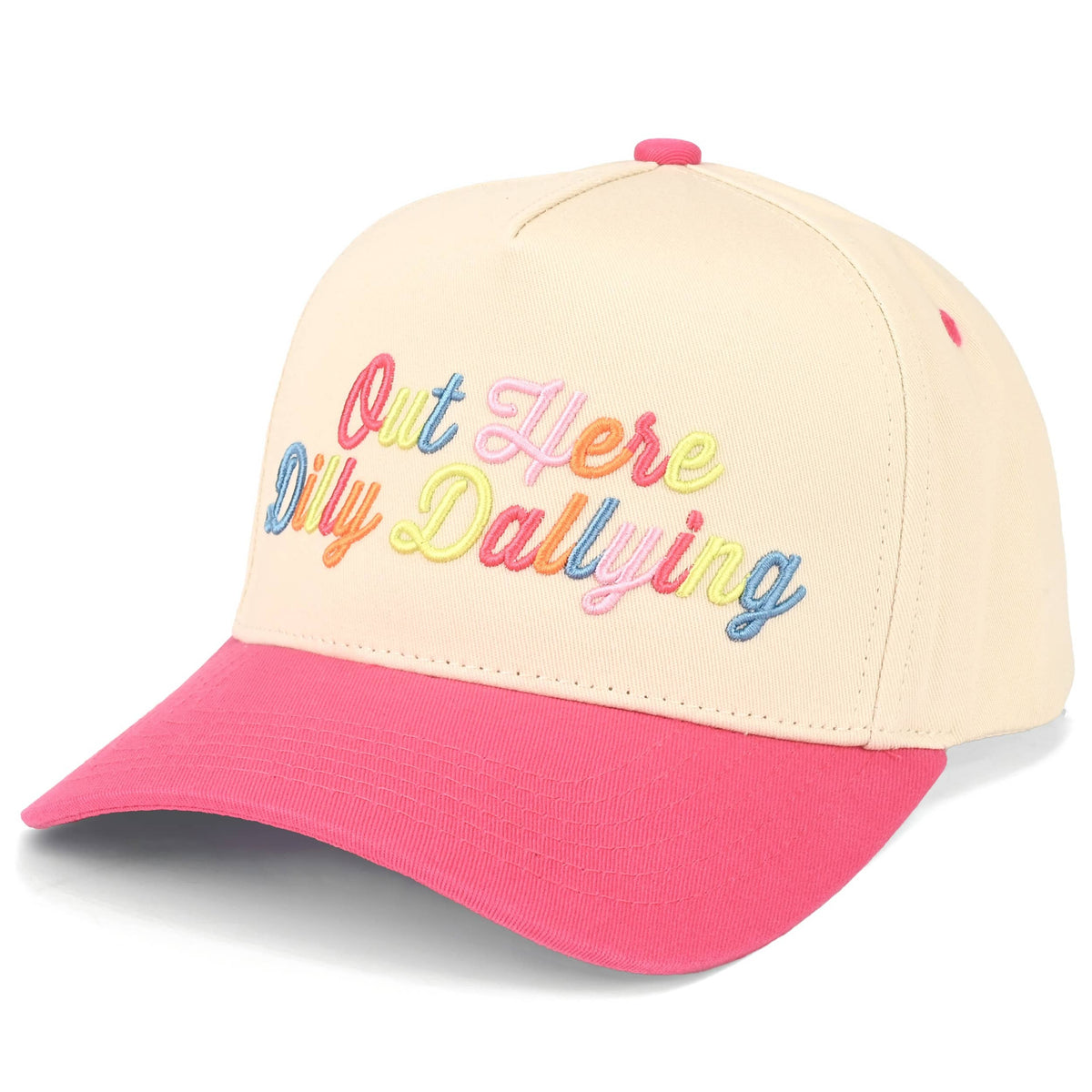 Ready to Ship: C.C OUT HERE DILLY DALLYING Letter on Two Tone Trucker Hat - Salt Threads