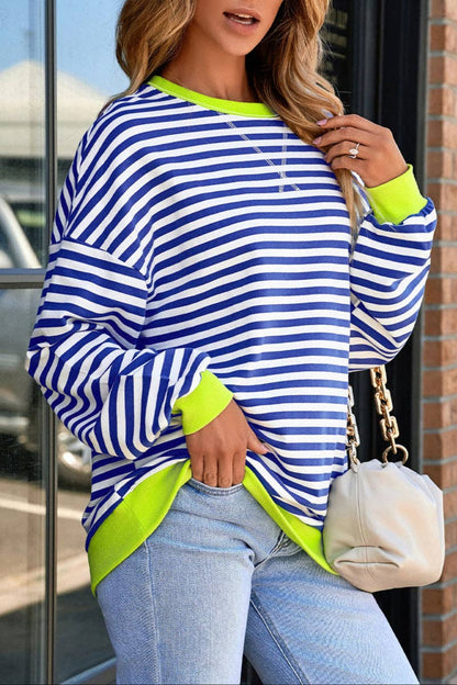 Ready to Ship: Stripe Contrast Ribbed Trim Sweatshirt