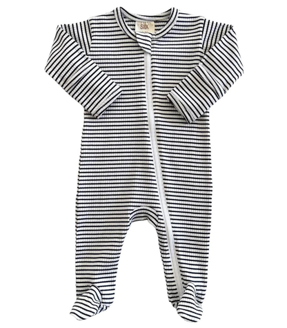 Black Stripe / Organic Ribbed Zip Footie (Baby - Kids)