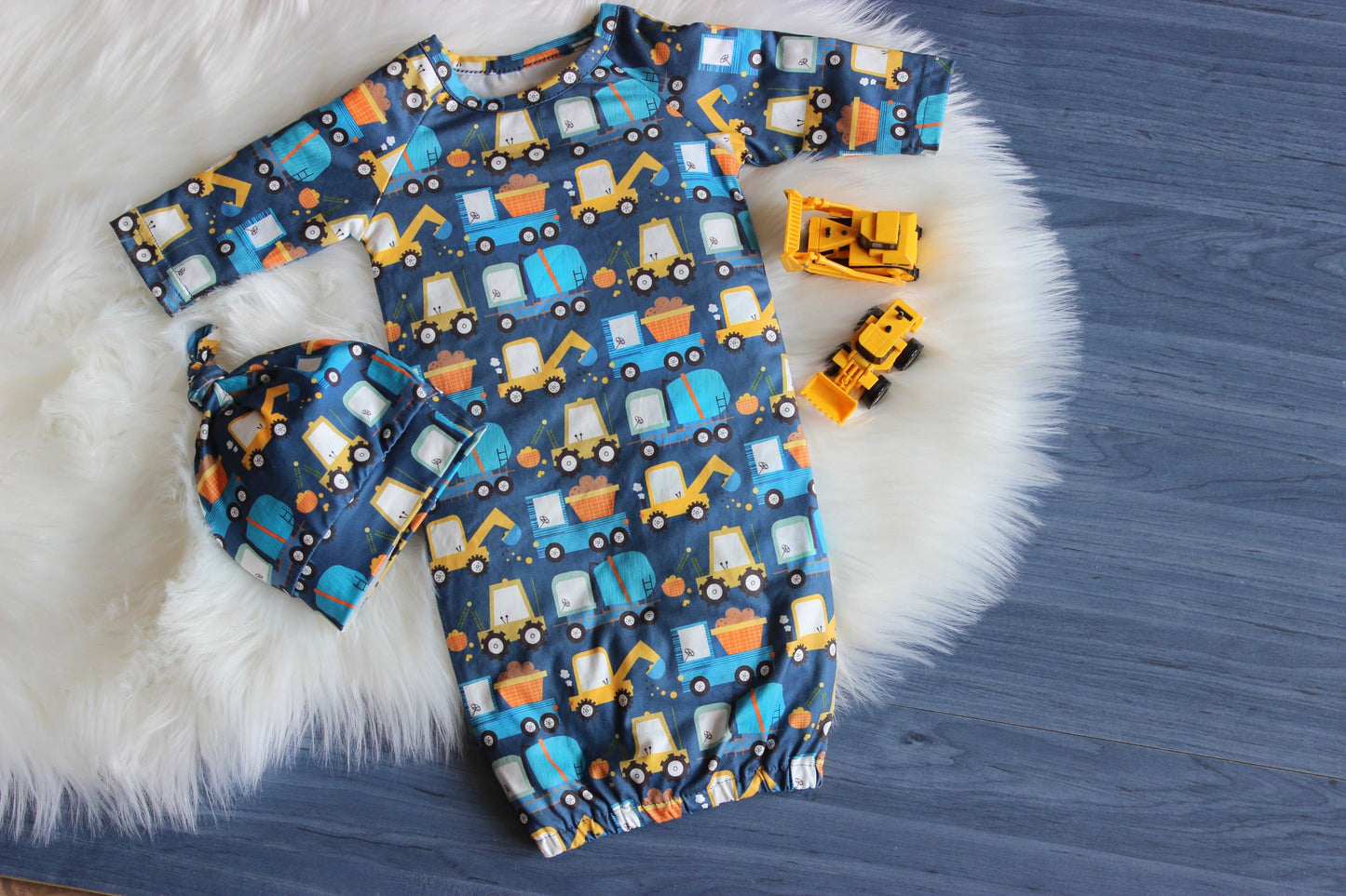 Truck Baby Gown and Hat Set {RTS}