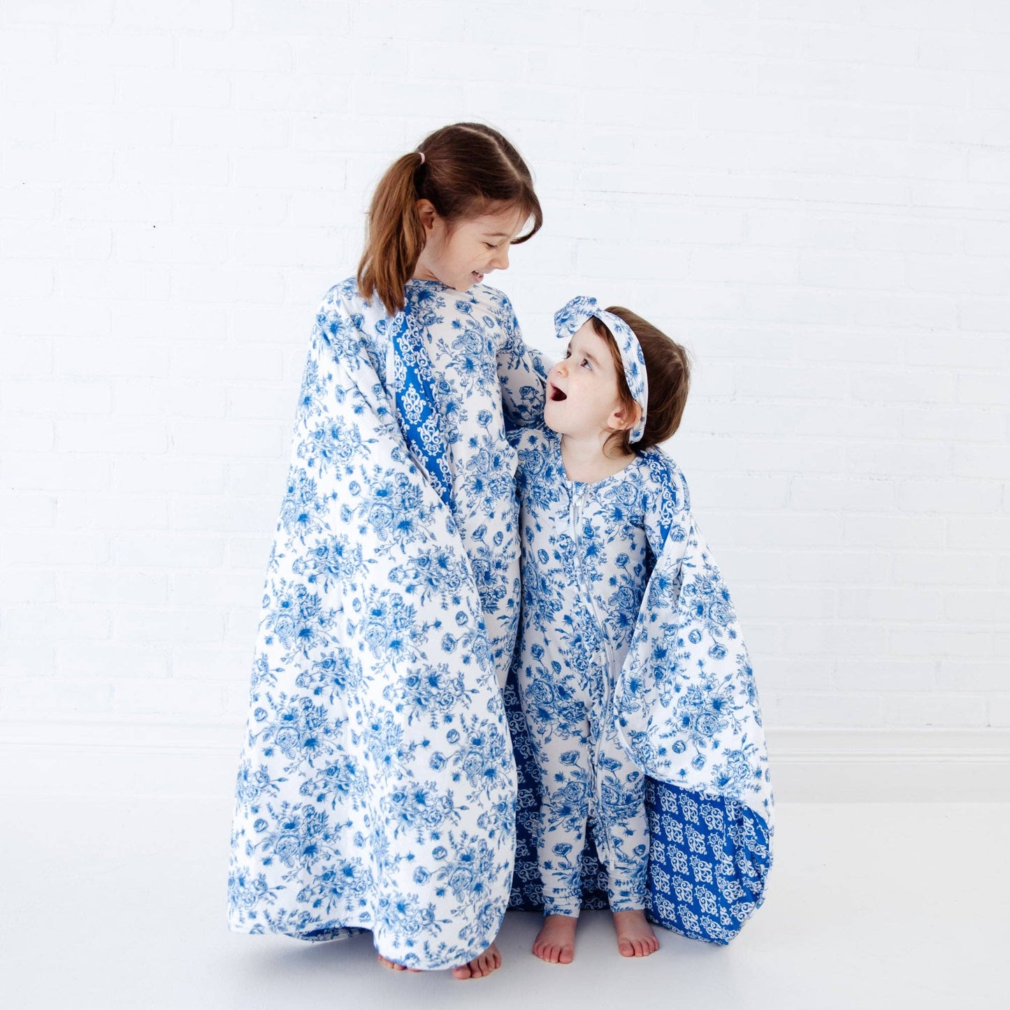 Something Blue Toile Damask Floral Bamboo Baby Pajamas Ruffle Convertible Footie {RTS}