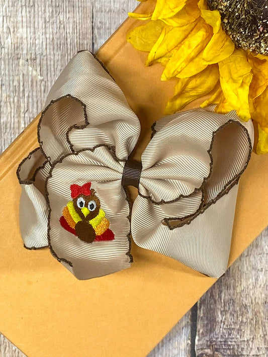 Ready to Ship: Turkey Embroidered Moonstitch Hair Bow