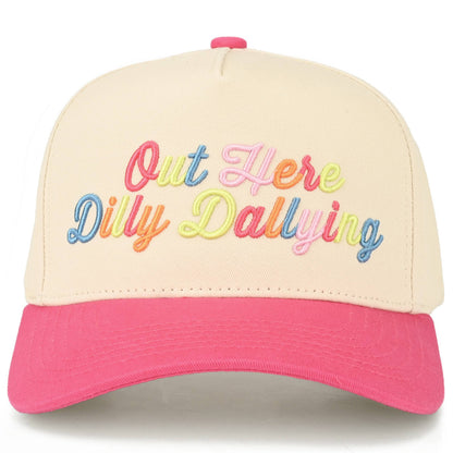 Ready to Ship: C.C OUT HERE DILLY DALLYING Letter on Two Tone Trucker Hat - Salt Threads