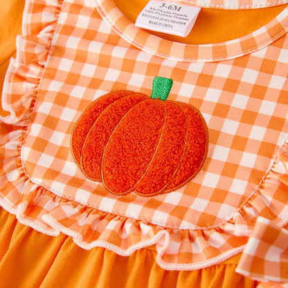Ready to Ship: Baby Girls Halloween Pumpkin Chenille Patches Long Sleeves Romper