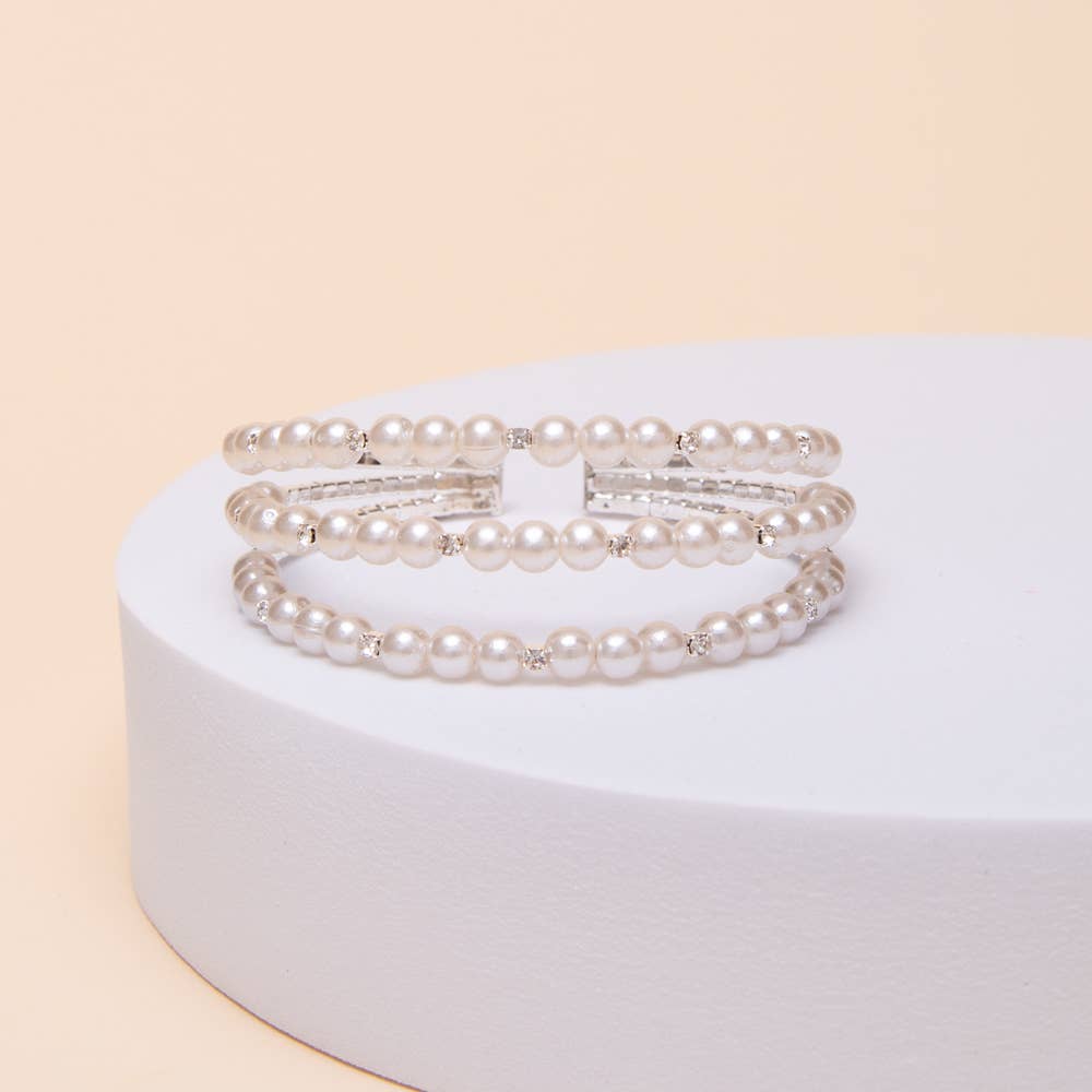 Ready to Ship: Multi-Row Pearl & Crystal Cuff Bracelet