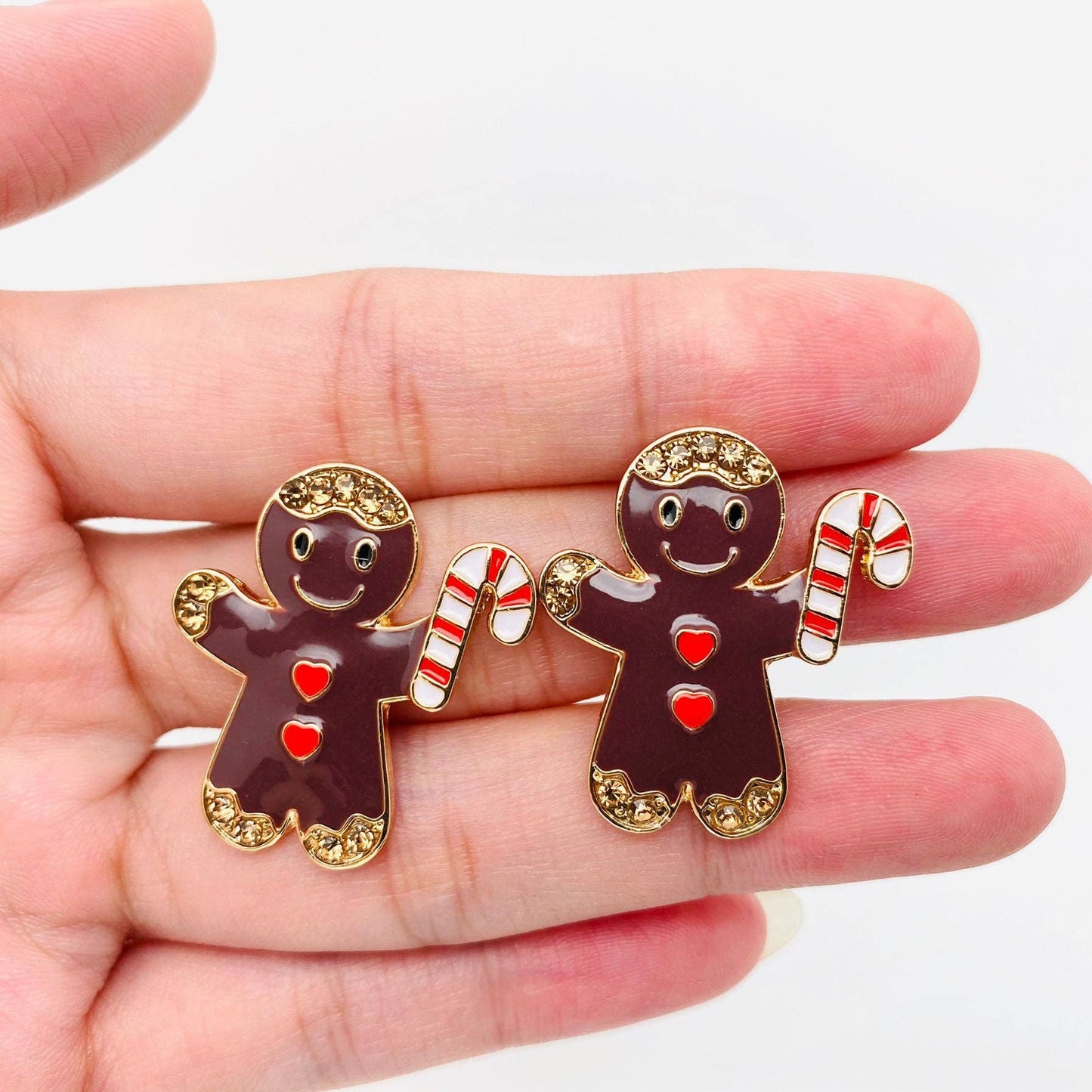 Christmas Gift Enamel Gingerbread Man Post Earrings
