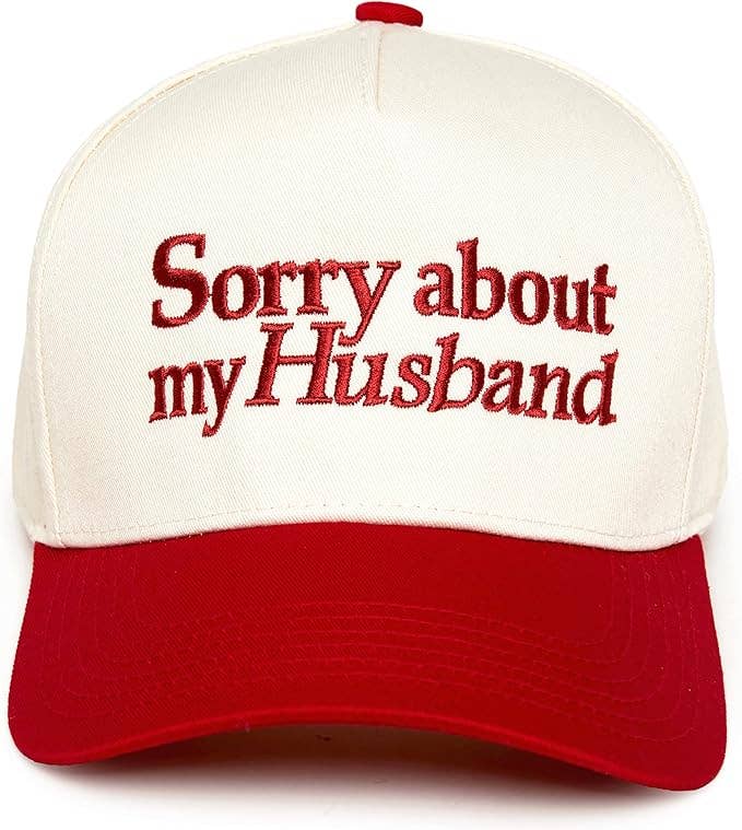 Ready to Ship: Two Tone Cap -  Sorry About My Husband - Beige/Red - Salt Threads