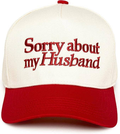Ready to Ship: Two Tone Cap -  Sorry About My Husband - Beige/Red - Salt Threads